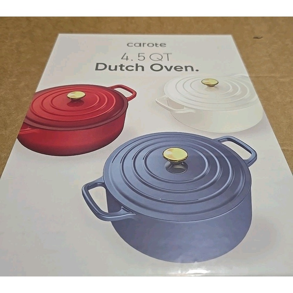 CAROTE 4.5 Quart ~ Enameled ~ Cast Iron DUTCH OVEN ~ Induction Compatible ~ RED
